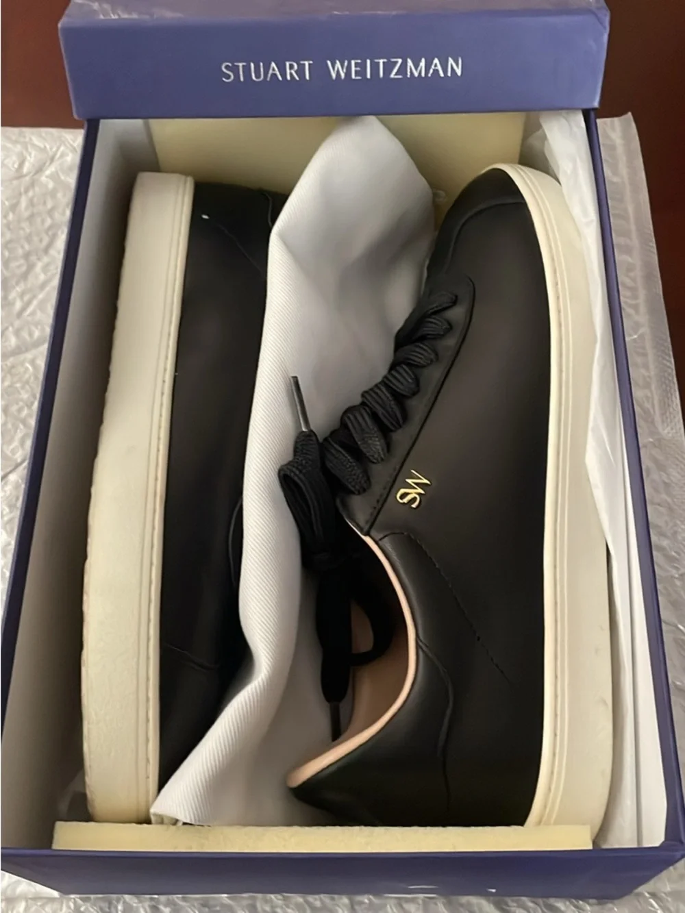 Stuart Weitzman Black Leather Fashion Sneakers Women's Size 7.5